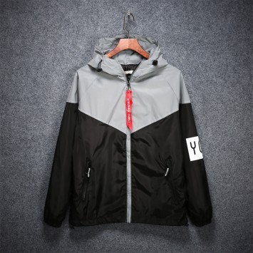 WCP875#连帽拉链拼接反光风衣