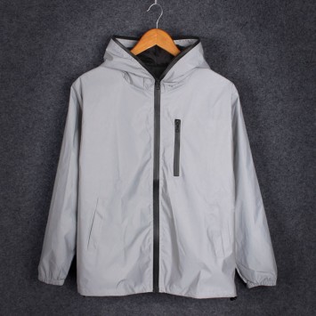 FCP181#秋冬带帽拉链反光风衣