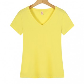 LWGT002#女款40支包边V领短袖