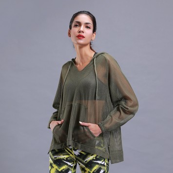 SXBRCX601#连帽网眼长袖单衫瑜伽休闲服