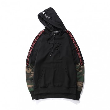 CPM209#纯棉迷彩拼袖带帽套头卫衣