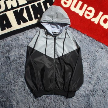 CPJ9908#抽绳带帽拉链反光风衣