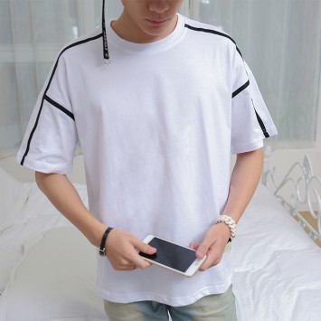 CPA6002#撞条杠短袖圆领T恤衫