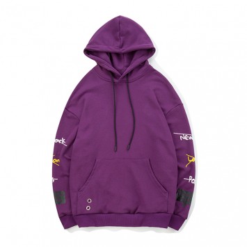 CPM2118#纯棉料抽绳带帽套头卫衣