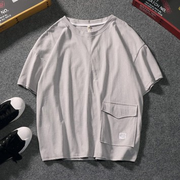 CPM029#纯棉带口袋圆领T恤衫