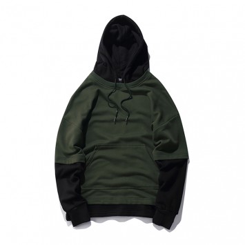 CPT608#纯棉面料拼色带帽套头卫衣