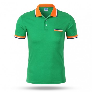 PCF121#全绒棉撞色间色领口袋款翻领短袖