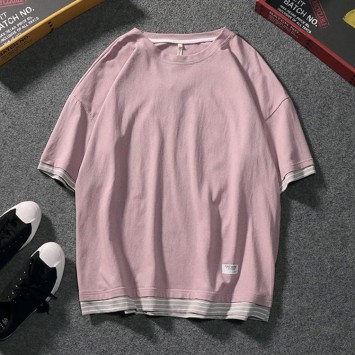 CPM020#拼接双下摆纯棉圆领T恤